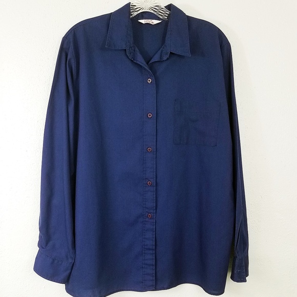 Plus Size Dark Blue Button Down Women's Shirt - Picture 1 of 8
